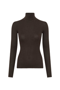 Peppe Knit Turtleneck in Chocolate Cashmere Silk