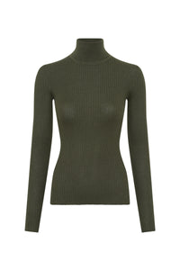 Peppe Knit Turtleneck Sweater in Olive Cashmere