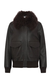 Grant Jacket in Ebony Textured Leather and Shearling