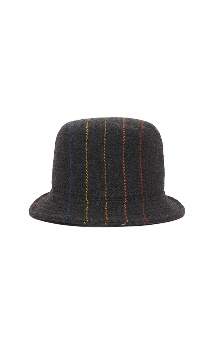 Kiran Bucket Hat in Charcoal Multi Pinstripe Wool Cashmere