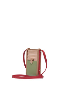 Mabel Crossbody Phone Case in Green, Nude & Red Nappa Leather