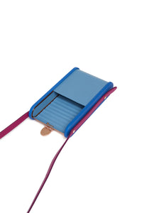 Mabel Crossbody Phone Case in Pale Blue, Cobalt & Violet Nappa Leather