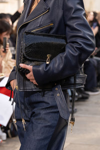 Medium Leonora Flap Bag in Black Snakeskin