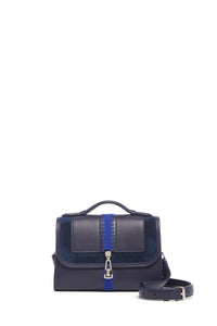 Small Leonora Flap Embroidered Bag in Electric Navy & Cobalt Nappa Leather