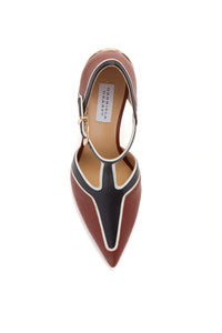 Indi Moto T-Strap Pump in Cognac Multi Leather