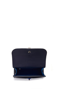 Small Leonora Flap Embroidered Bag in Electric Navy & Cobalt Nappa Leather