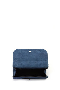 Medium Leonora Flap Bag in Light Blue Suede Denim
