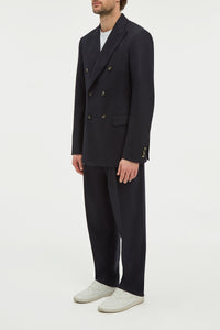 Angelo Blazer in Dark Navy Wool Cashmere Flannel