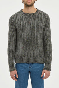 Sermo Knit Crewneck Sweater in Charcoal Multi Specked Aran Cashmere Herringbone