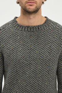 Sermo Knit Crewneck Sweater in Charcoal Multi Specked Aran Cashmere Herringbone