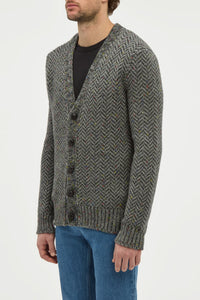 Gentry Knit Cardigan in Charcoal Multi Specked Aran Cashmere Herringbone