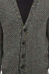 Gentry Knit Cardigan in Charcoal Multi Specked Aran Cashmere Herringbone