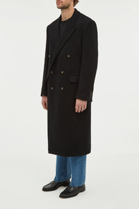 Brannick Overcoat in Black Double-face Recycled Cashmere
