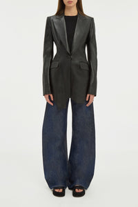 Sybel Raw Cut Blazer in Black Soft Leather
