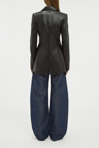 Sybel Raw Cut Blazer in Black Soft Leather