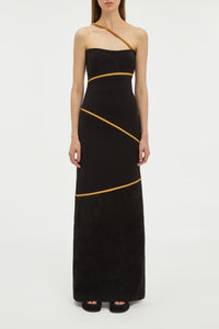 Tibor Rope Strapless Maxi Dress in Black Suede & Merino Wool