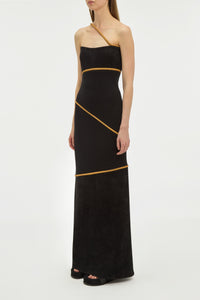 Tibor Rope Strapless Maxi Dress in Black Suede & Merino Wool