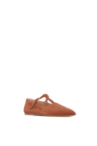 Lola Ballerina Flat Shoe in Cognac Suede