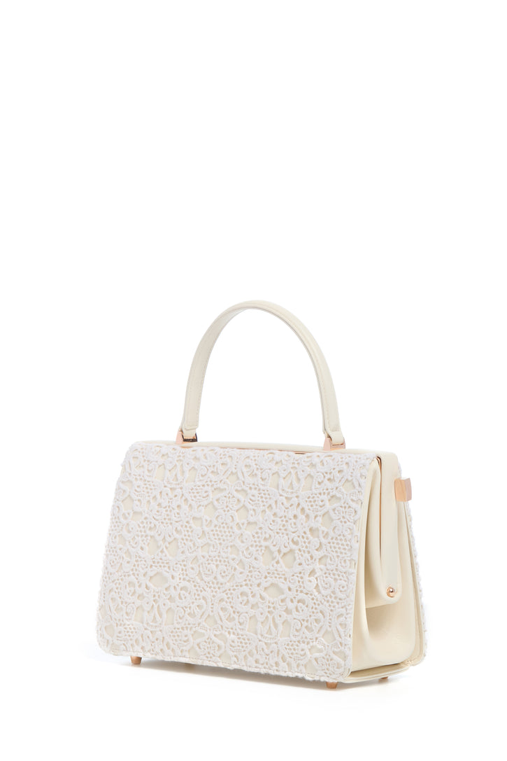 Carrington Bag in Ivory Nappa Leather with Cashmere Lace