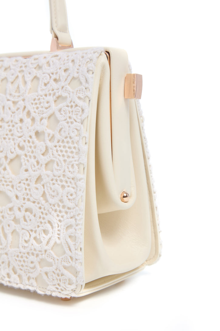 Carrington Bag in Ivory Nappa Leather with Cashmere Lace