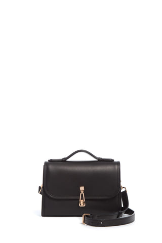 Small Leonora Flap Bag in Black Leather