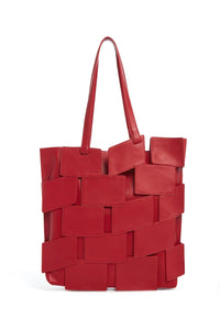 Laquered Patchwork Tote Bag in Red Topaz Leather
