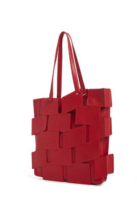 Laquered Patchwork Tote Bag in Red Topaz Leather
