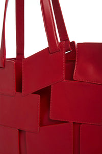 Laquered Patchwork Tote Bag in Red Topaz Leather