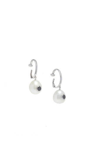 Pearl Earrings with Platinum & Black Diamonds