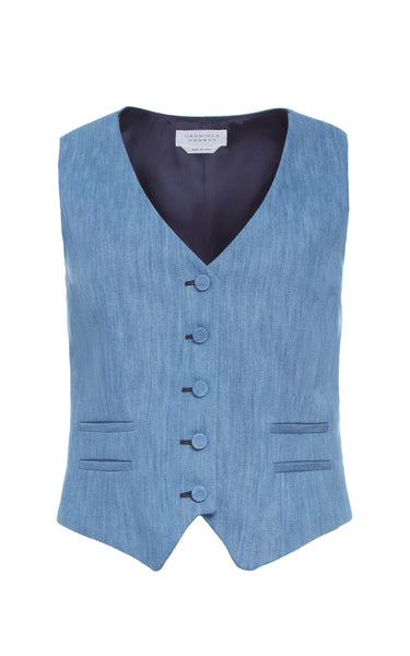 トップス Gabriela Coll Garments DENIM VEST Coleridge Vest in Medium Blue Recycled Cotton Linen Denim