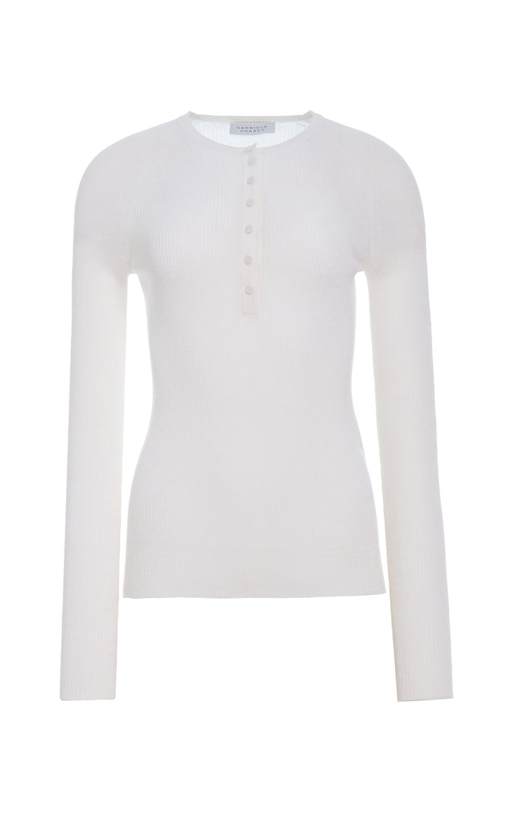 Anges Knit Henley in Ivory Cashmere Silk with Hemp
