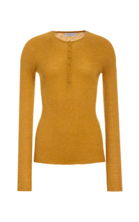 Golden Birch Cashmere Silk Hemp Knit Henley - Front View | Gabriela Hearst