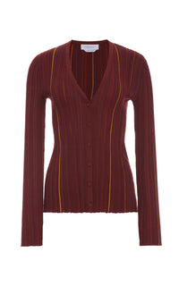Barth Pinstripe Knit Cardigan in Burnt Sienna Merino Wool