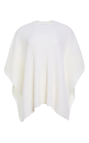Baron Knit Cropped Poncho in Ivory Merino Wool Cashmere