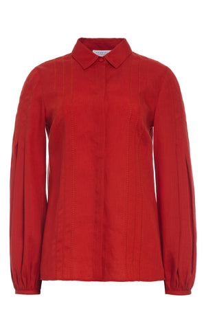 Inga Blouse in Antelope Orange Aloe Linen