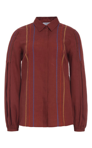 Inga Blouse in Burnt Sienna Multi Aloe Linen