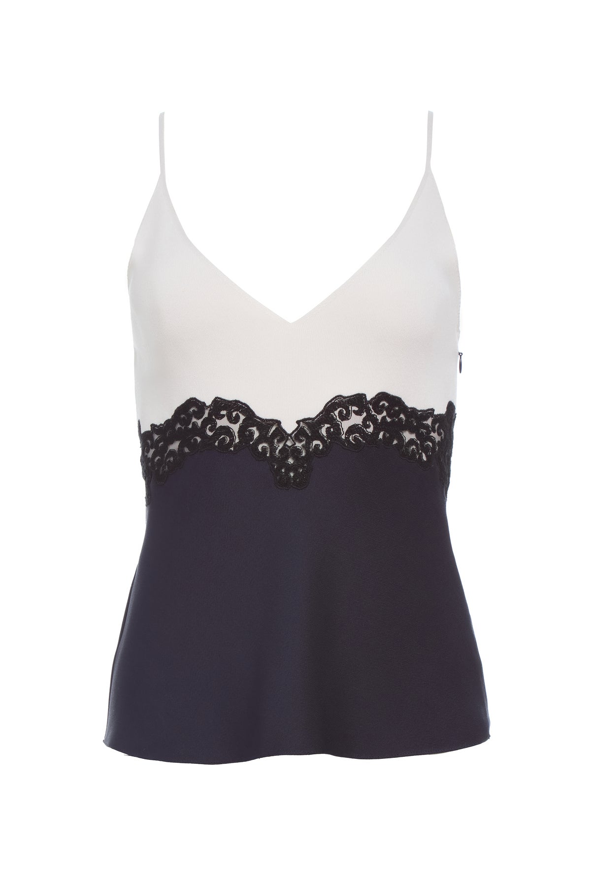 Cynthia Lace Top in Dark Navy Silk Wool Cady
