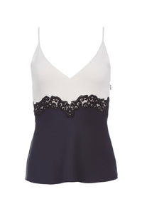 Cynthia Lace Top in Dark Navy Silk Wool Cady