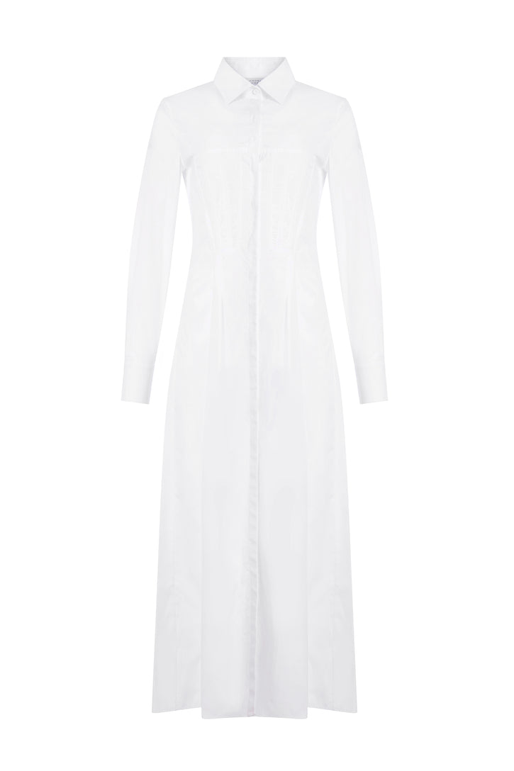 Eugene Maxi Shirtdress in White Sea Island Cotton