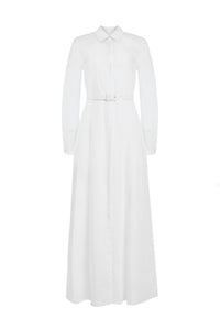 Breton Maxi Shirtdress with Slip in Ivory Aloe Linen