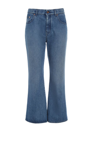 Ezra Bootcut Cropped Jean in Uruguayan Blue Recycled Cotton Denim