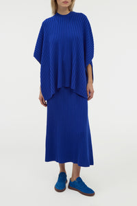 Baron Knit Cropped Poncho in Cobalt Merino Wool Cashmere