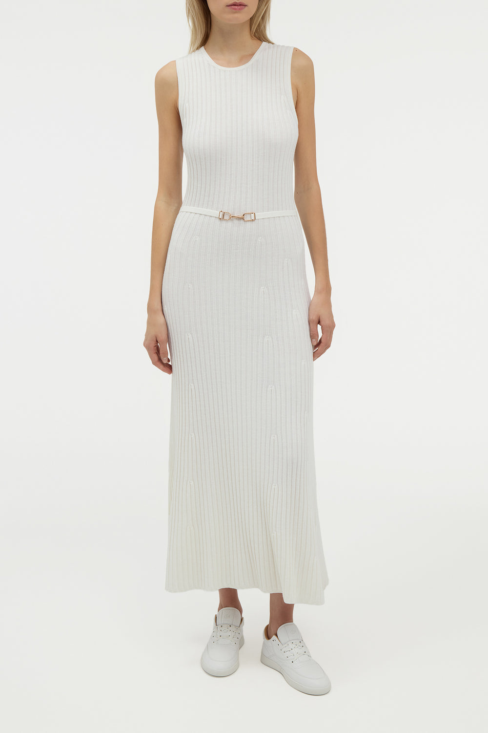 Meier Knit Midi Dress in Ivory Merino Wool Cashmere