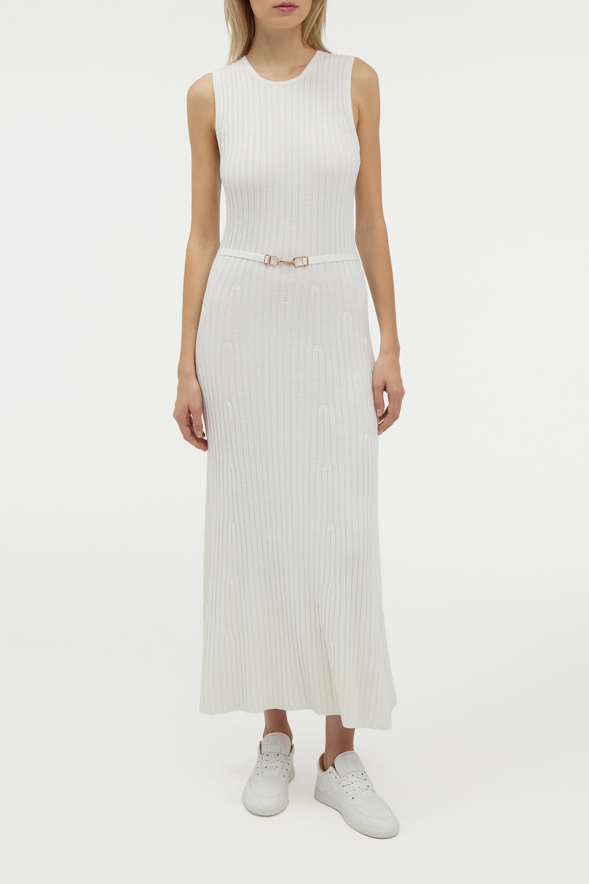 Meier Knit Midi Dress in Ivory Merino Wool Cashmere