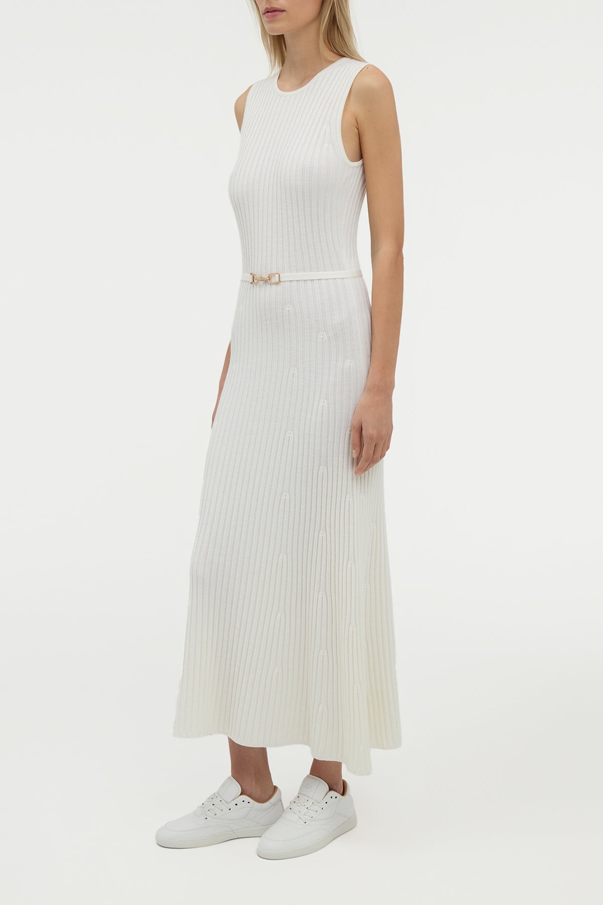Meier Knit Midi Dress in Ivory Merino Wool Cashmere