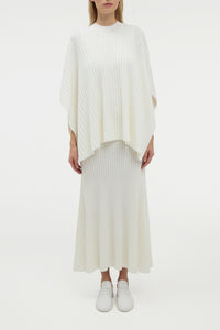 Baron Knit Cropped Poncho in Ivory Merino Wool Cashmere