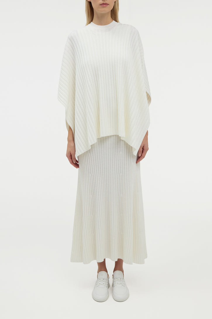 Baron Knit Cropped Poncho in Ivory Merino Wool Cashmere