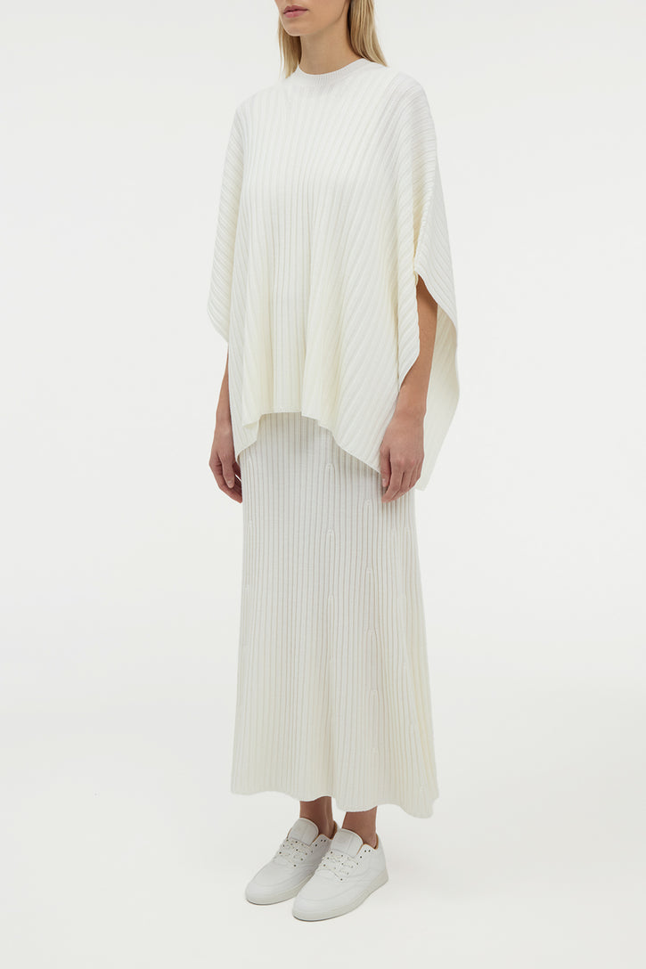 Baron Knit Cropped Poncho in Ivory Merino Wool Cashmere