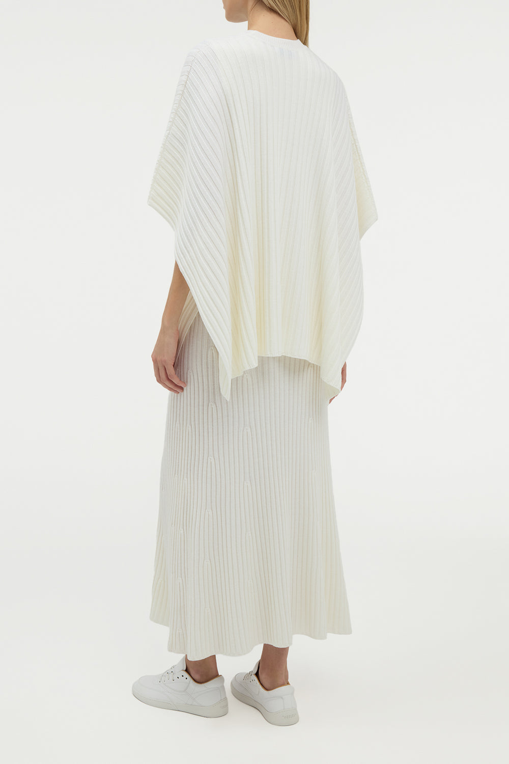 Baron Knit Cropped Poncho in Ivory Merino Wool Cashmere