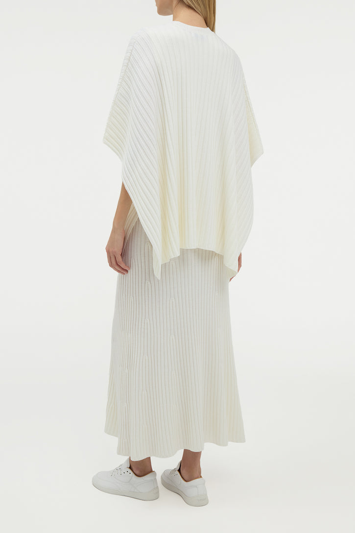 Baron Knit Cropped Poncho in Ivory Merino Wool Cashmere